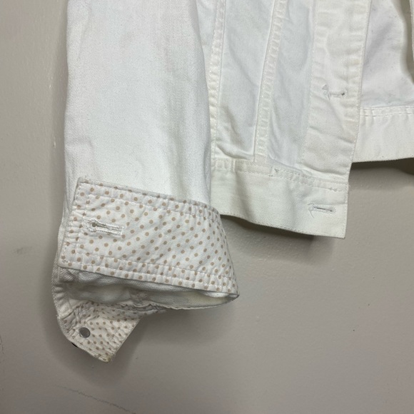 White Jean Jacket with Polka Dot Cuff Details - Size M - Picture 5 of 7